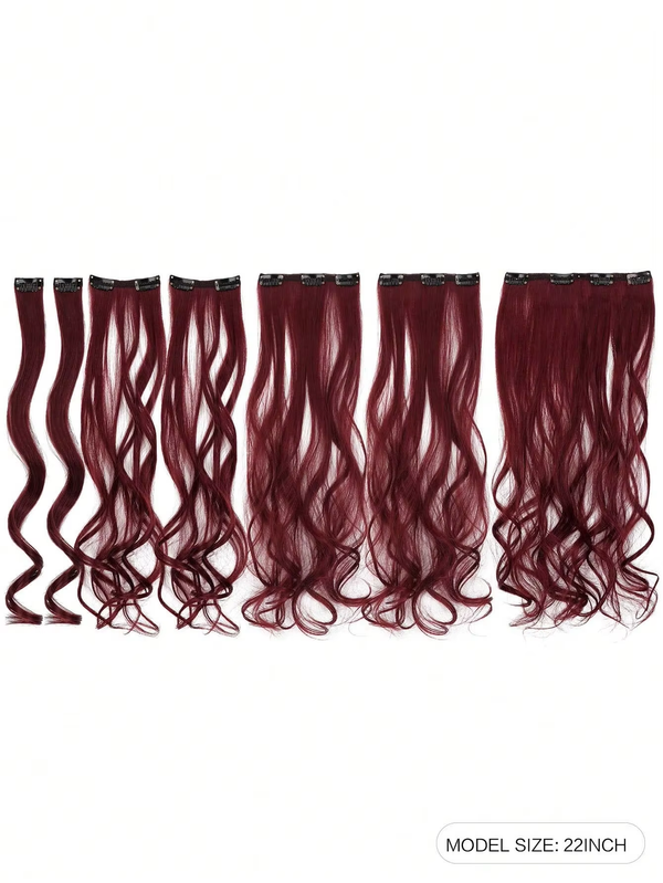 7Pcs Large Wave Black 22-Inch Medium Synthetic Clip-On Hair Extension