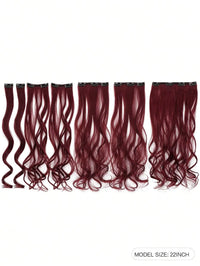 7Pcs Large Wave Black 22-Inch Medium Synthetic Clip-On Hair Extension