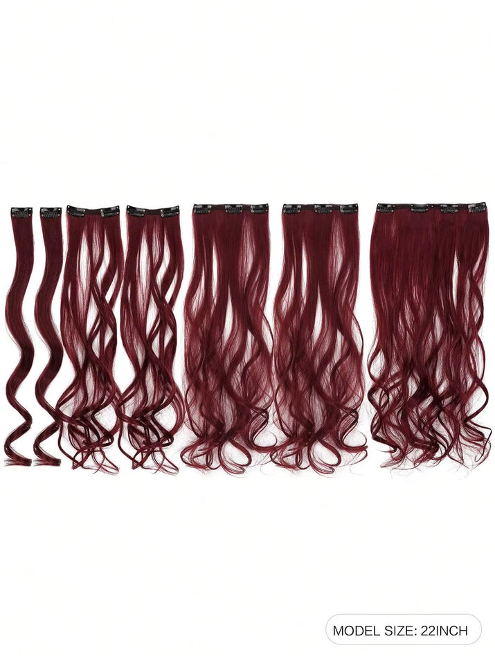 7Pcs Large Wave Black 22-Inch Medium Synthetic Clip-On Hair Extension