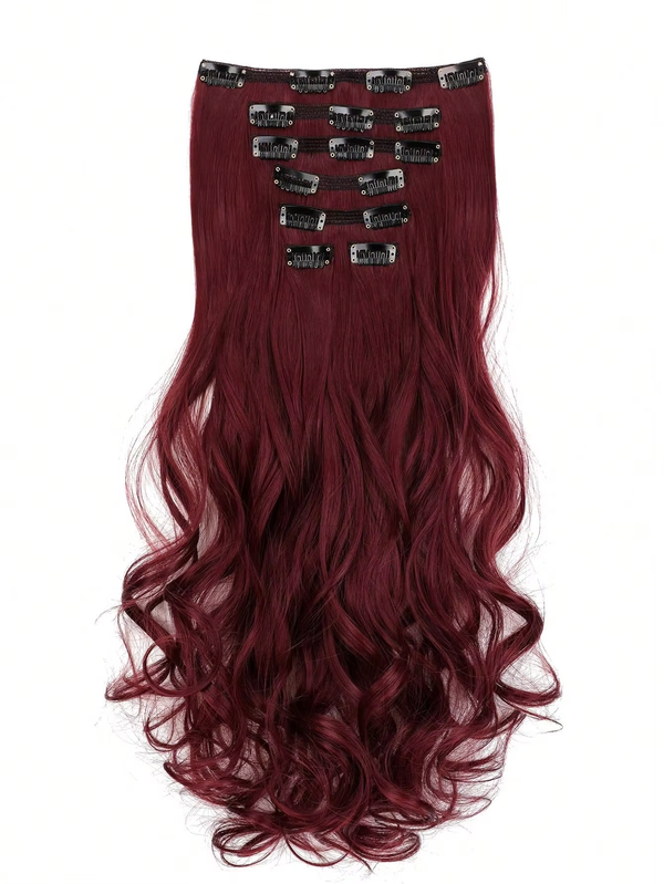7Pcs Large Wave Black 22-Inch Medium Synthetic Clip-On Hair Extension
