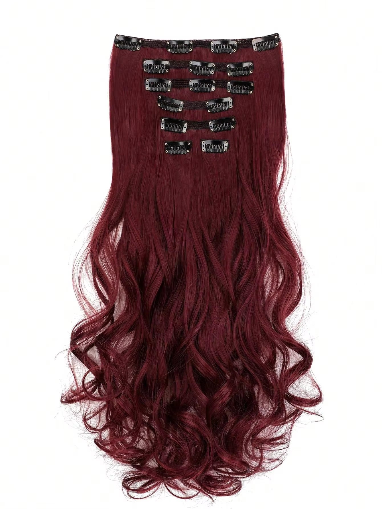 7Pcs Large Wave Black 22-Inch Medium Synthetic Clip-On Hair Extension