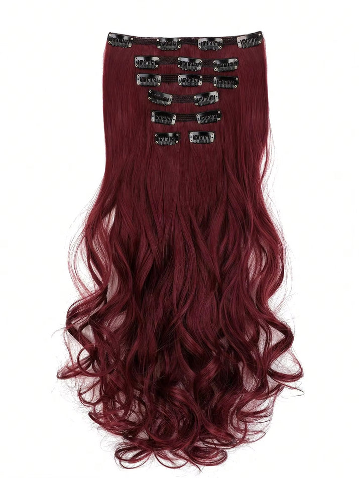 7Pcs Large Wave Black 22-Inch Medium Synthetic Clip-On Hair Extension