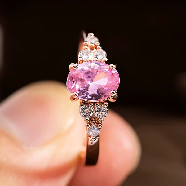 Fashion Oval Pink Zircon Wedding Rings for Women Female Elegant Simple Dainty Ring Engagement Finger Love Lady Gift Jewerly