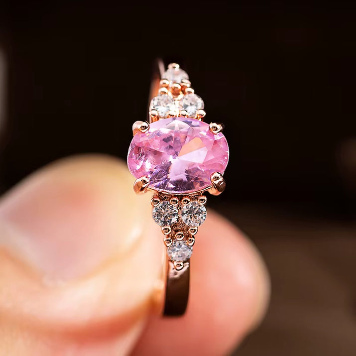 Fashion Oval Pink Zircon Wedding Rings for Women Female Elegant Simple Dainty Ring Engagement Finger Love Lady Gift Jewerly