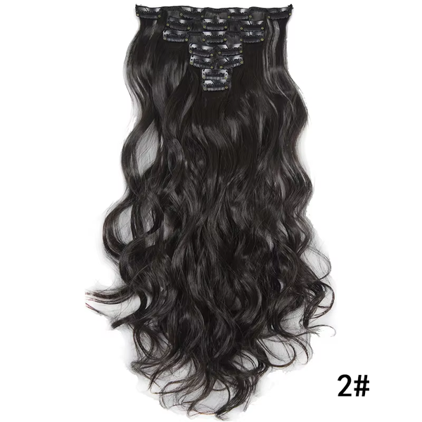 7Pcs Large Wave Black 22-Inch Medium Synthetic Clip-On Hair Extension