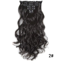 7Pcs Large Wave Black 22-Inch Medium Synthetic Clip-On Hair Extension