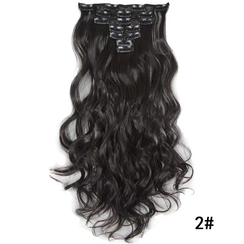 7Pcs Large Wave Black 22-Inch Medium Synthetic Clip-On Hair Extension