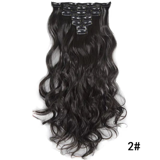 7Pcs Large Wave Black 22-Inch Medium Synthetic Clip-On Hair Extension