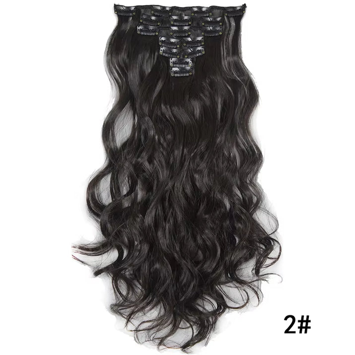 7Pcs Large Wave Black 22-Inch Medium Synthetic Clip-On Hair Extension